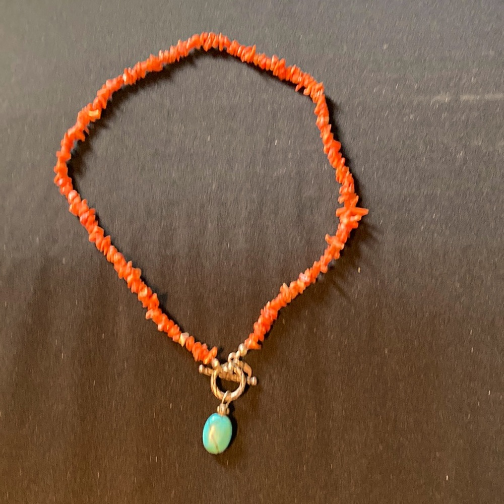 JAS Vintage Coral Necklace with Turquoise Howlite Pendant